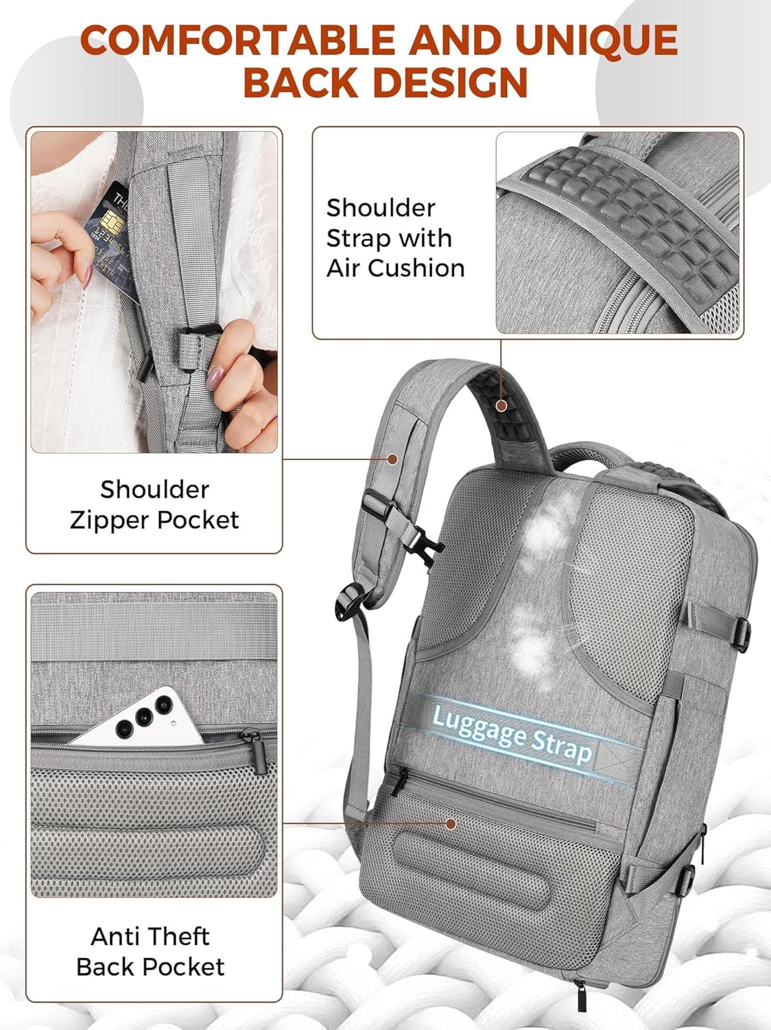 Vancropak Carry on Backpack, Flight Approved 18x14x8 Travel Backpack with 3 Packing Cubes, Expandable Large 40L Travel Bag fits 17.3" Laptop, Anti Theft Luggage Suitcase Weekend for Women Men, Grey