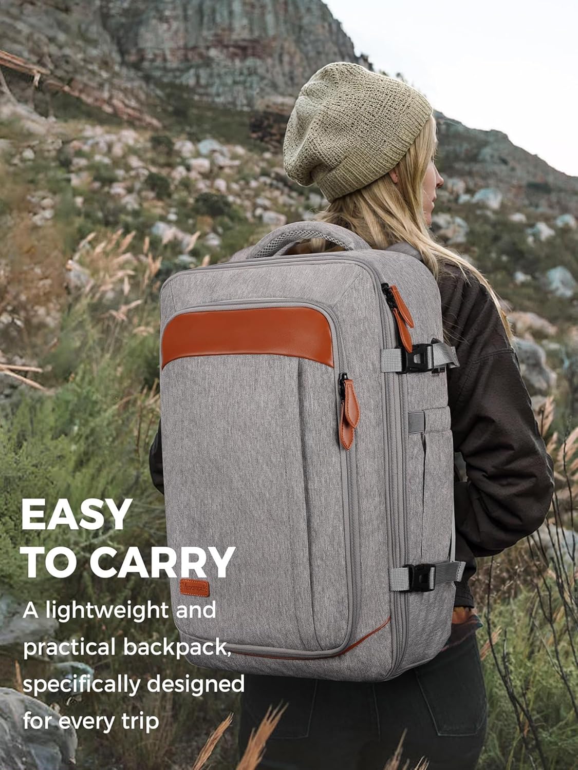 Vancropak Carry on Backpack, Flight Approved 18x14x8 Travel Backpack with 3 Packing Cubes, Expandable Large 40L Travel Bag fits 17.3" Laptop, Anti Theft Luggage Suitcase Weekend for Women Men, Grey