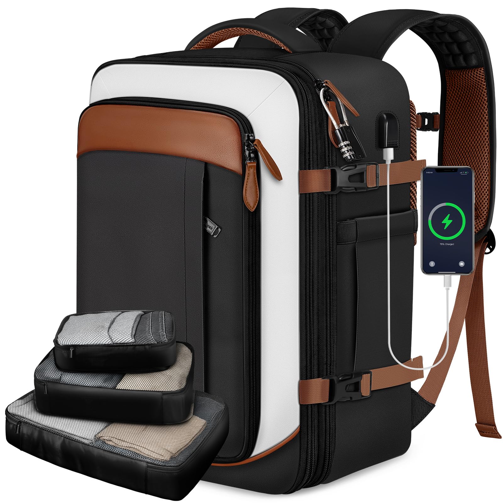 Expandable 40L Carry-On Travel Backpack with Packing Cubes & Laptop Sleeve