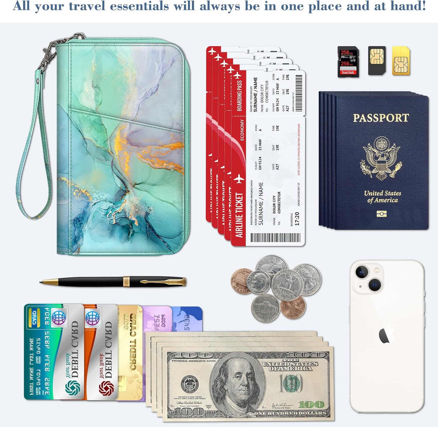 Fintie Family Passport Holder Wallet, RFID Blocking Travel Document Organizer Clutch Bag Credit Cards Case for Women Men