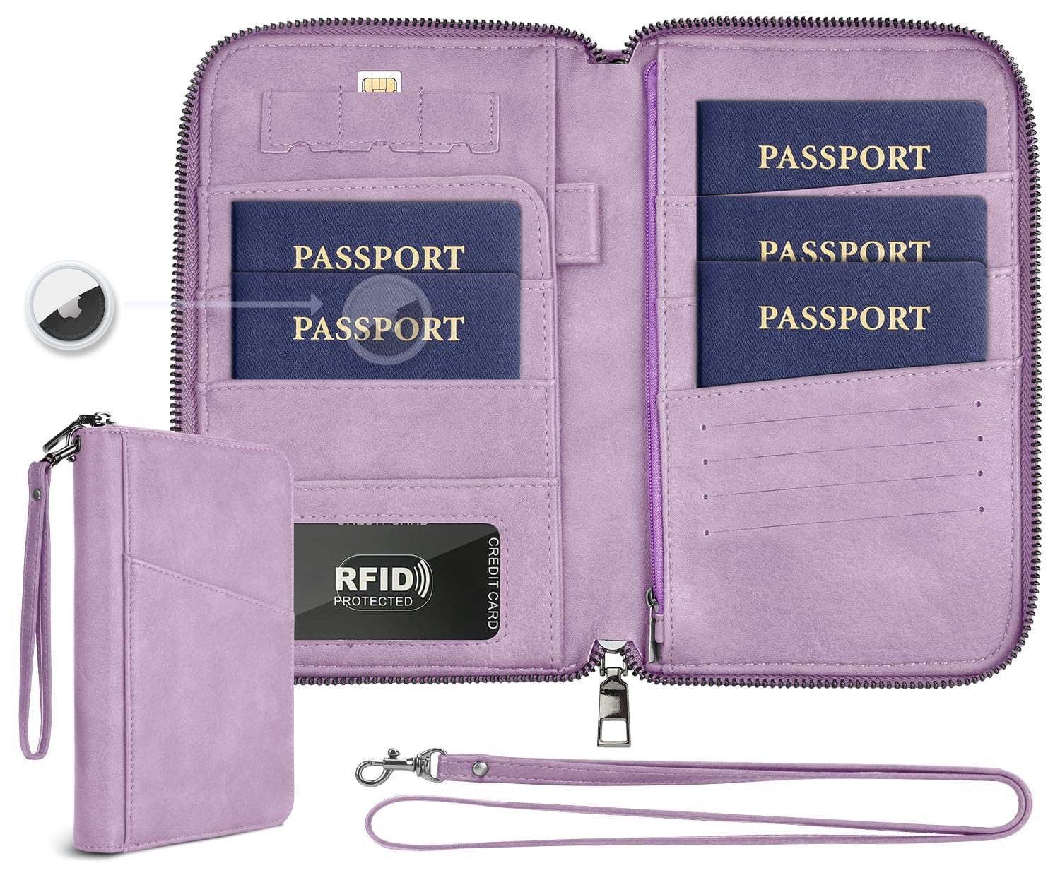 Family RFID Passport Holder Wallet with AirTag Pocket Travel Case