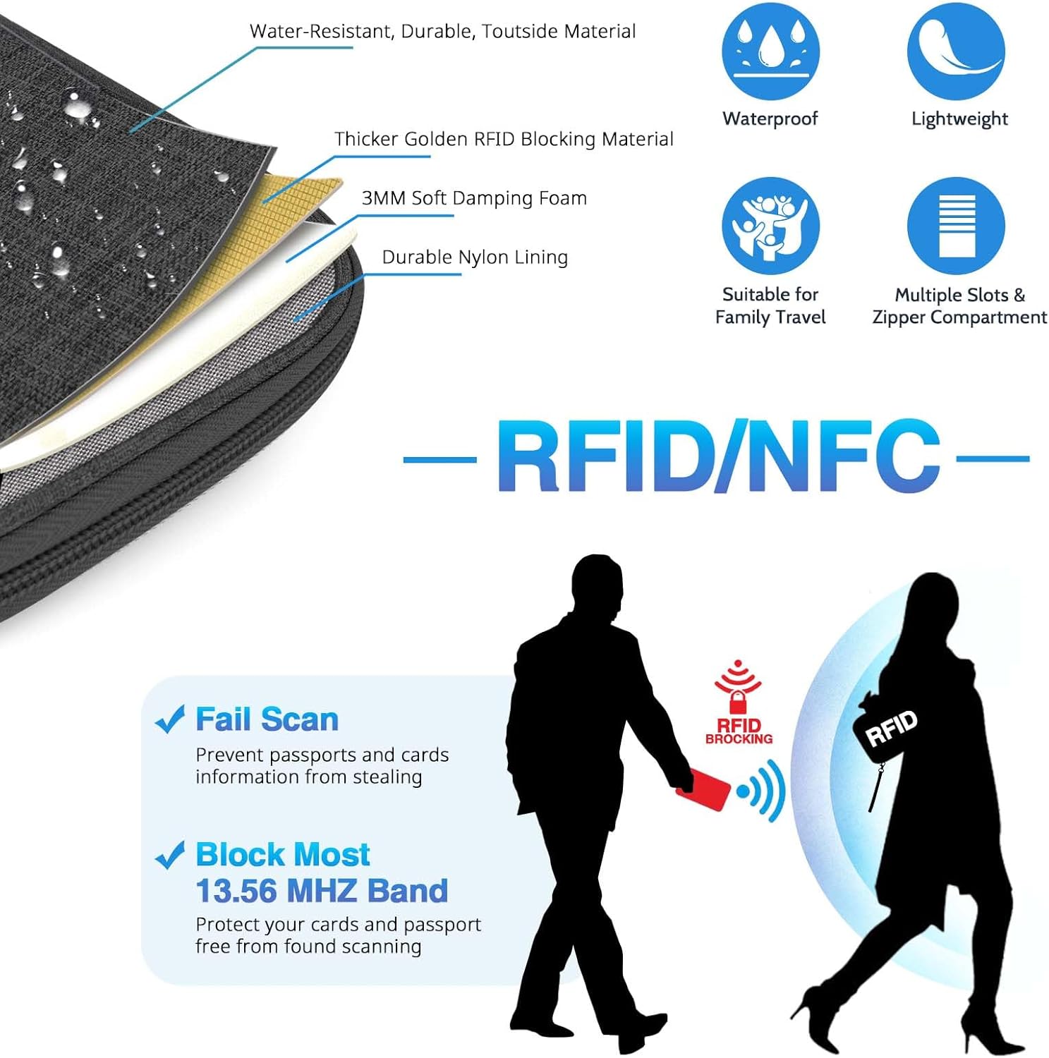 Family RFID Passport Holder Waterproof Travel Document Organizer