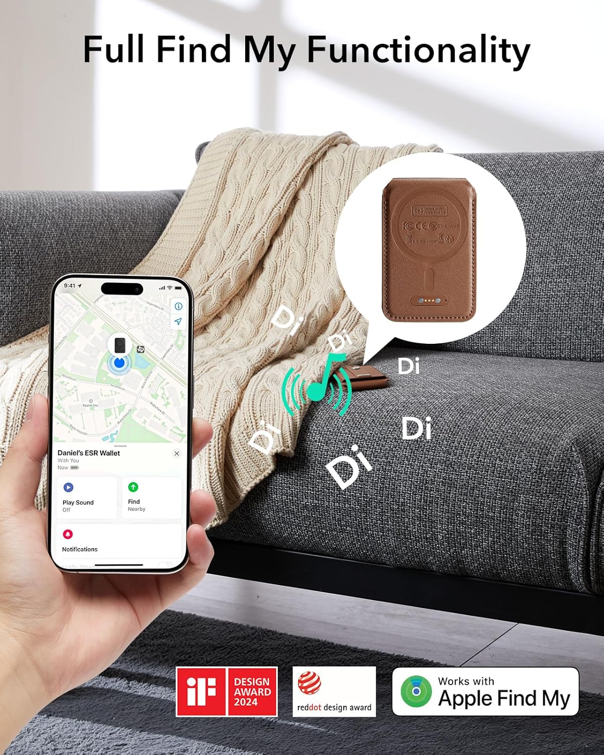 Find My MagSafe Wallet with Stand, RFID Blocking, 5-Card Leather