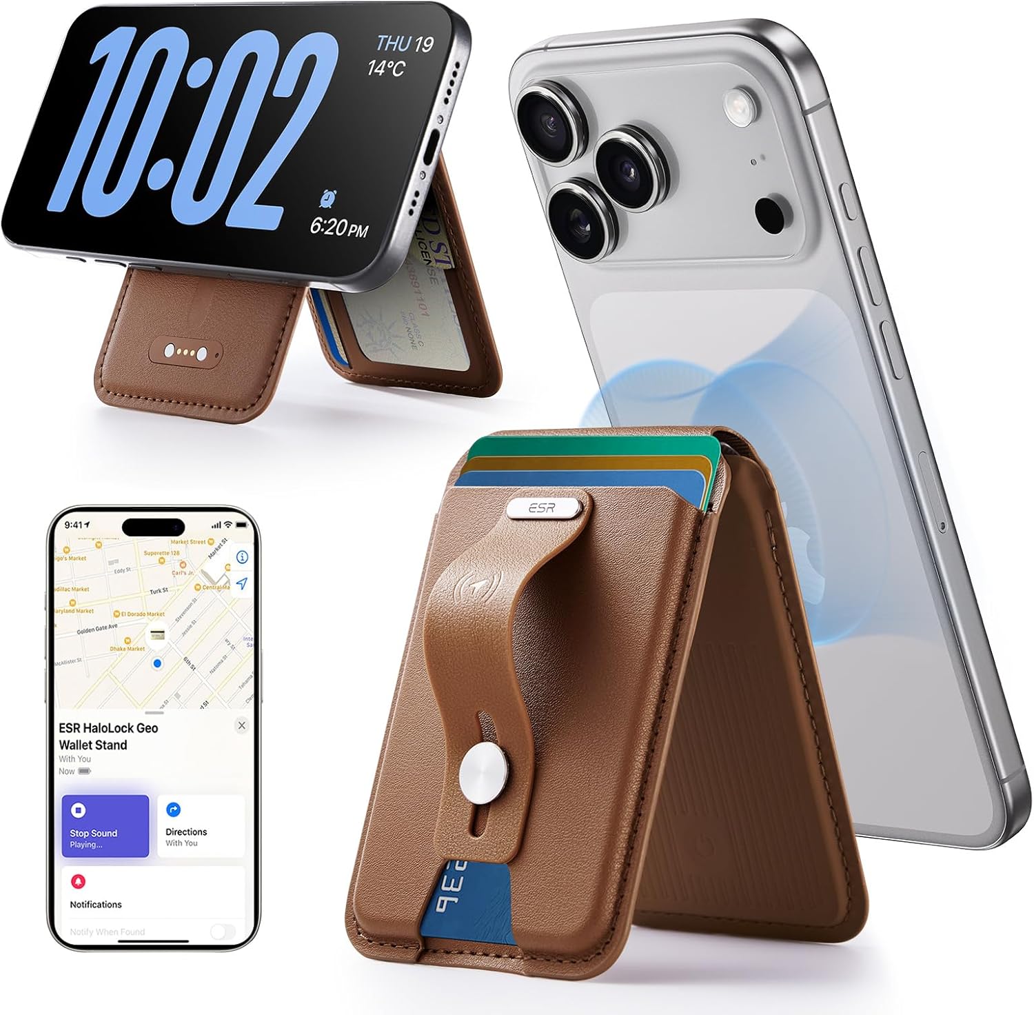 Find My MagSafe Wallet with Stand, RFID Blocking, 5-Card Leather