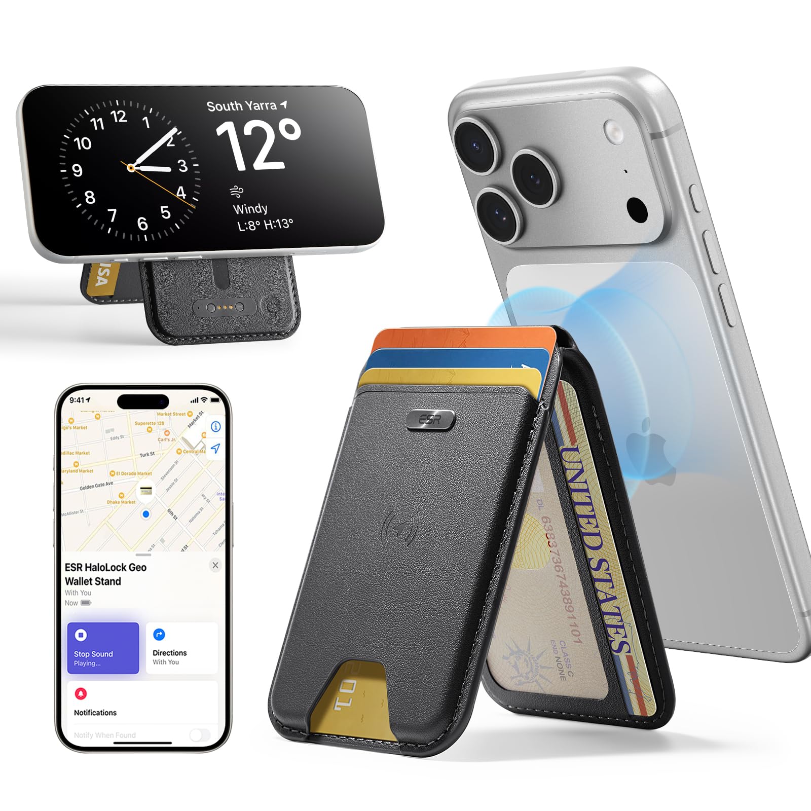 Find My MagSafe Wallet with Stand, RFID Blocking, 5-Card Leather