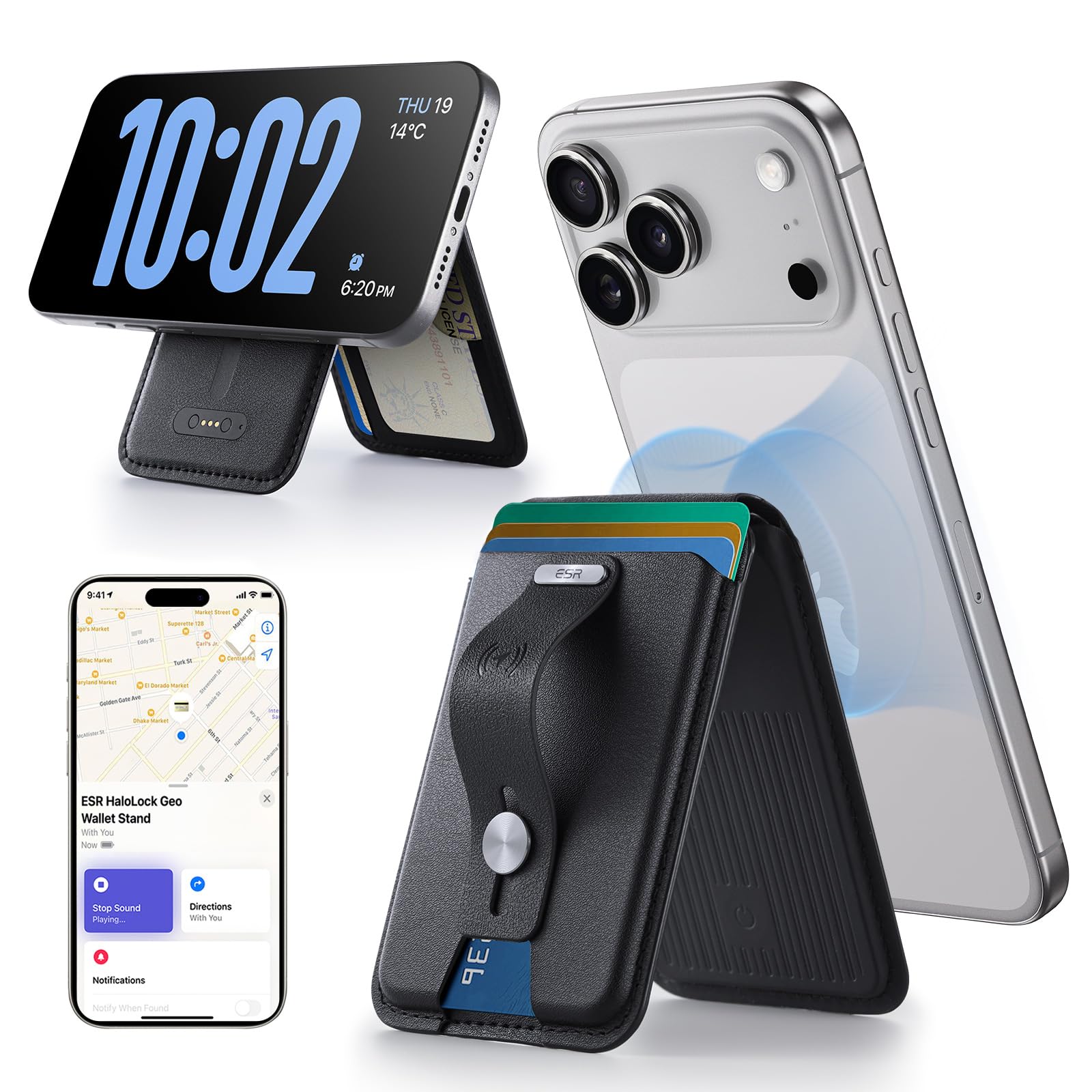 Find My MagSafe Wallet with Stand, RFID Blocking, 5-Card Leather