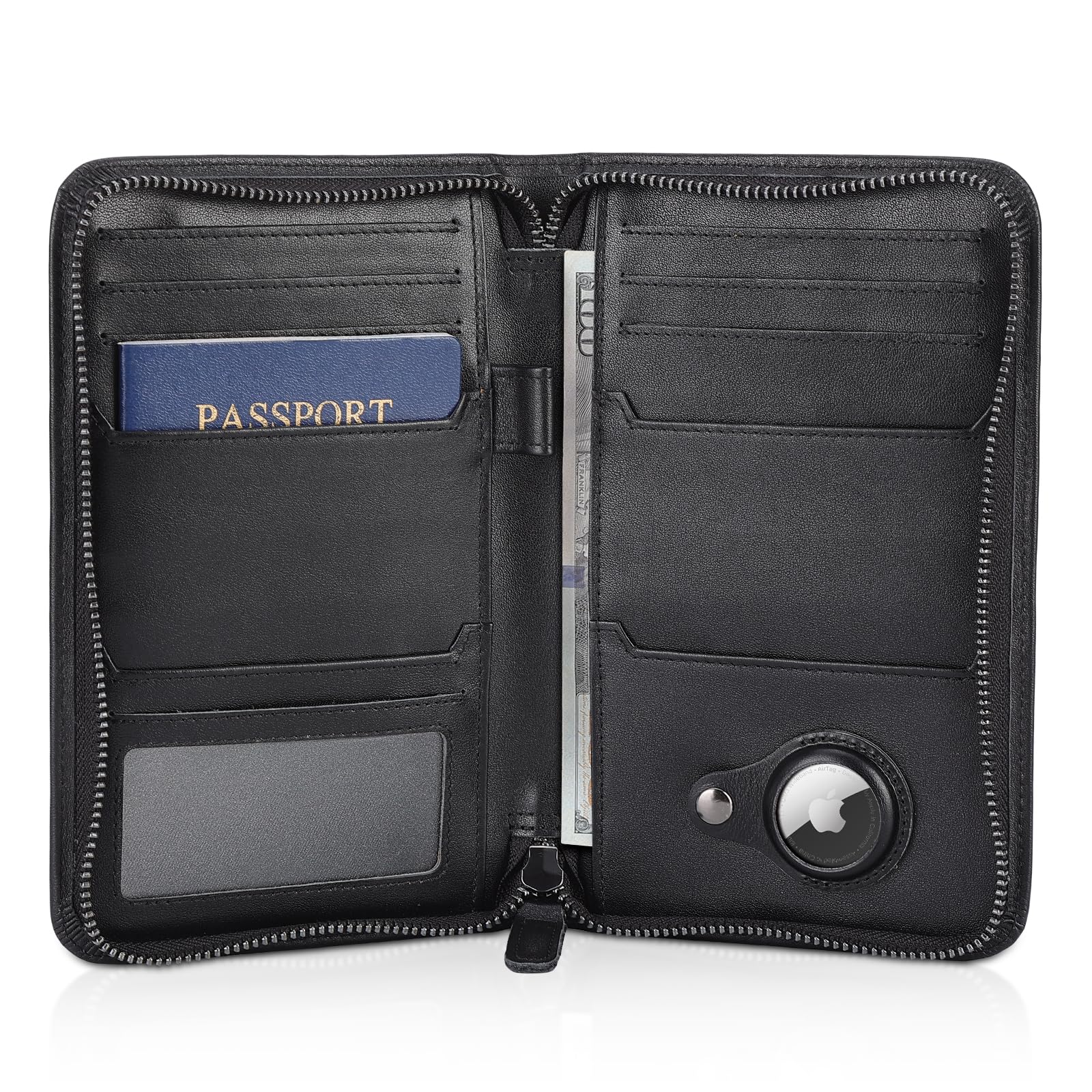 Full Grain Leather Passport Holder with AirTag Slot & RFID Protection