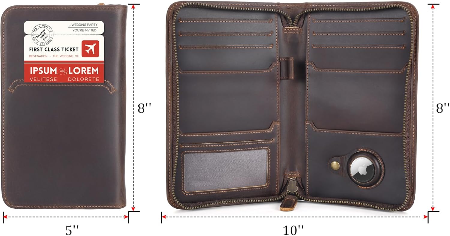 Full Grain Leather Passport Holder with AirTag Slot & RFID Protection