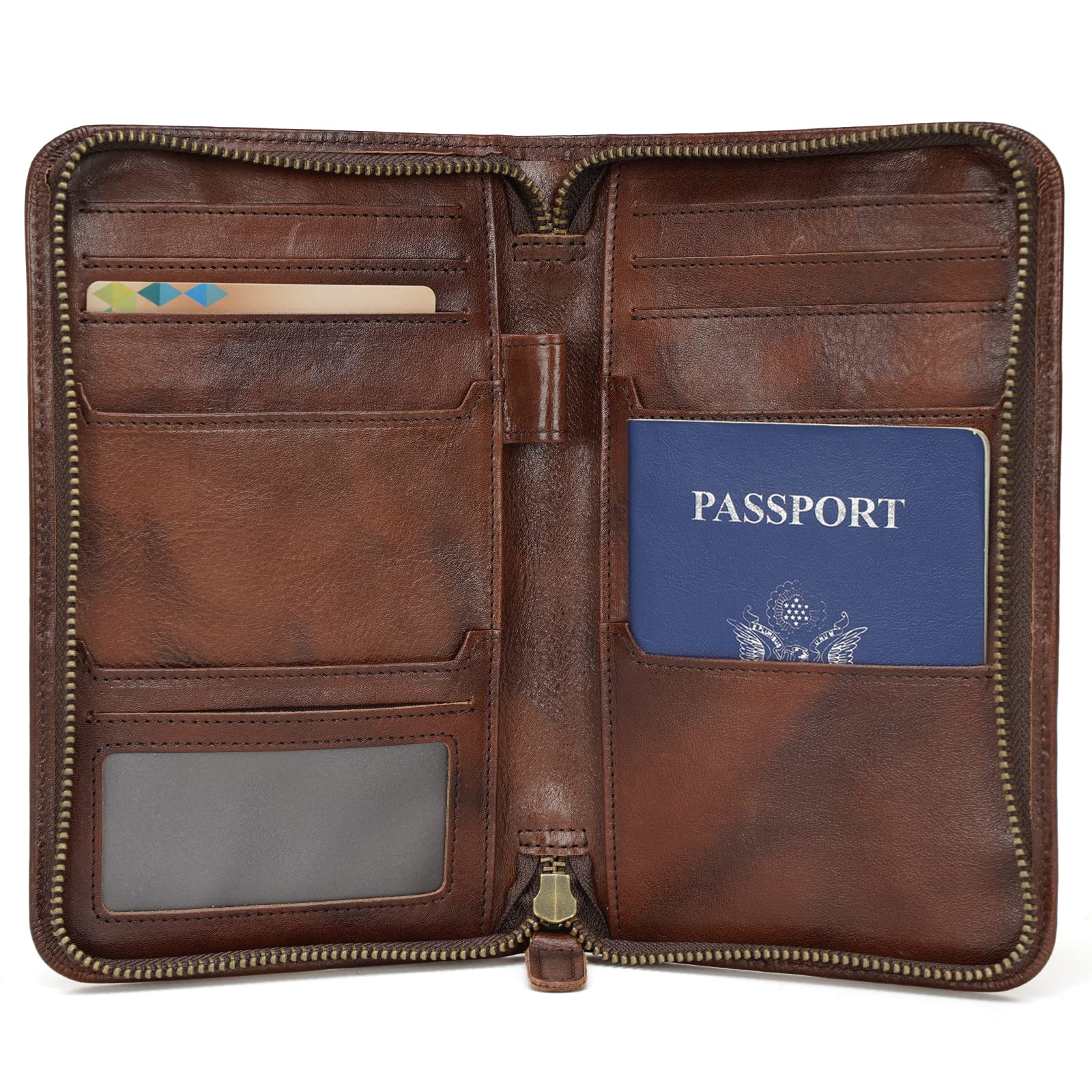 Full Grain Leather Passport Holder with AirTag Slot & RFID Protection