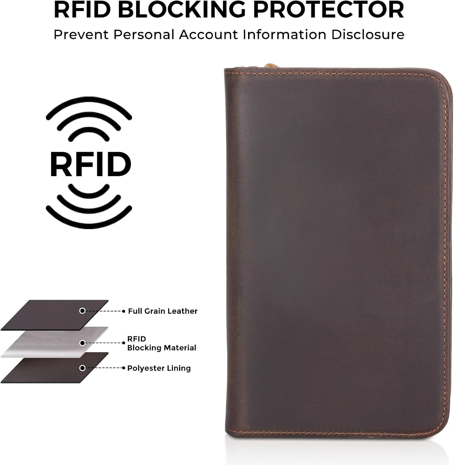 Full Grain Leather Passport Holder with AirTag Slot & RFID Protection