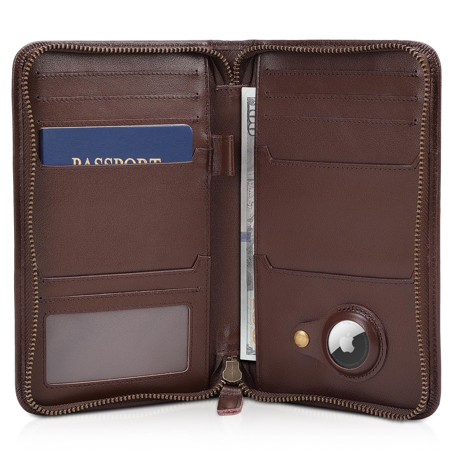 Full Grain Leather Passport Holder with AirTag Slot & RFID Protection