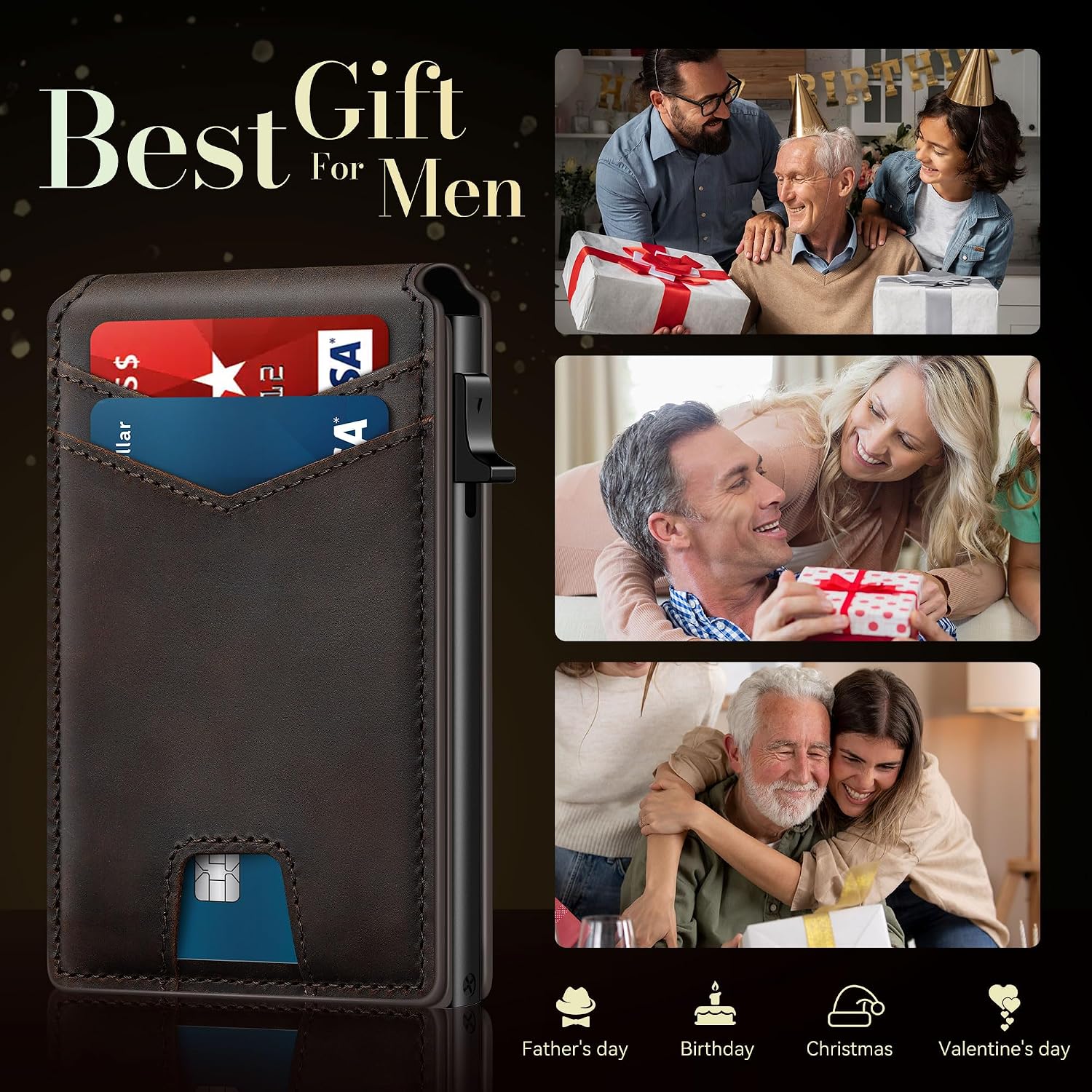 Genuine Leather Wallet for Men: Smart Pop Up Wallets Magnetic Money Clip | Full Grain Rfid Slim Minimalist Card Holder - Small Front Pocket Wallets Gift for Husband Birthday Anniversary