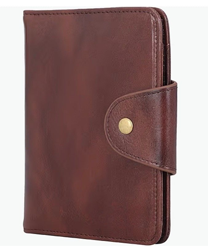Full Grain Leather RFID Travel Wallet with AirTag Holder | Slim Bifold Passport Wallet for Men