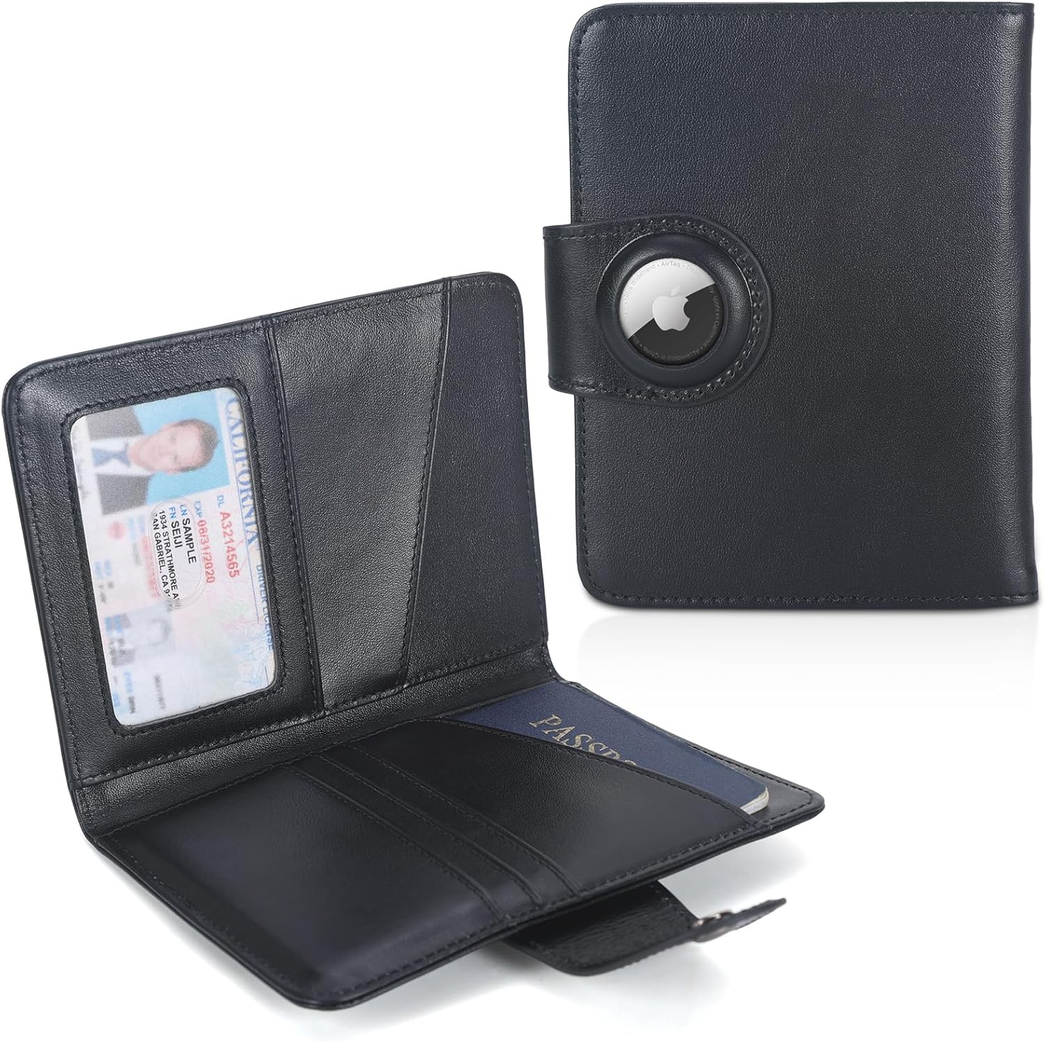 Full Grain Leather RFID Travel Wallet with AirTag Holder | Slim Bifold Passport Wallet for Men - Abbycart
