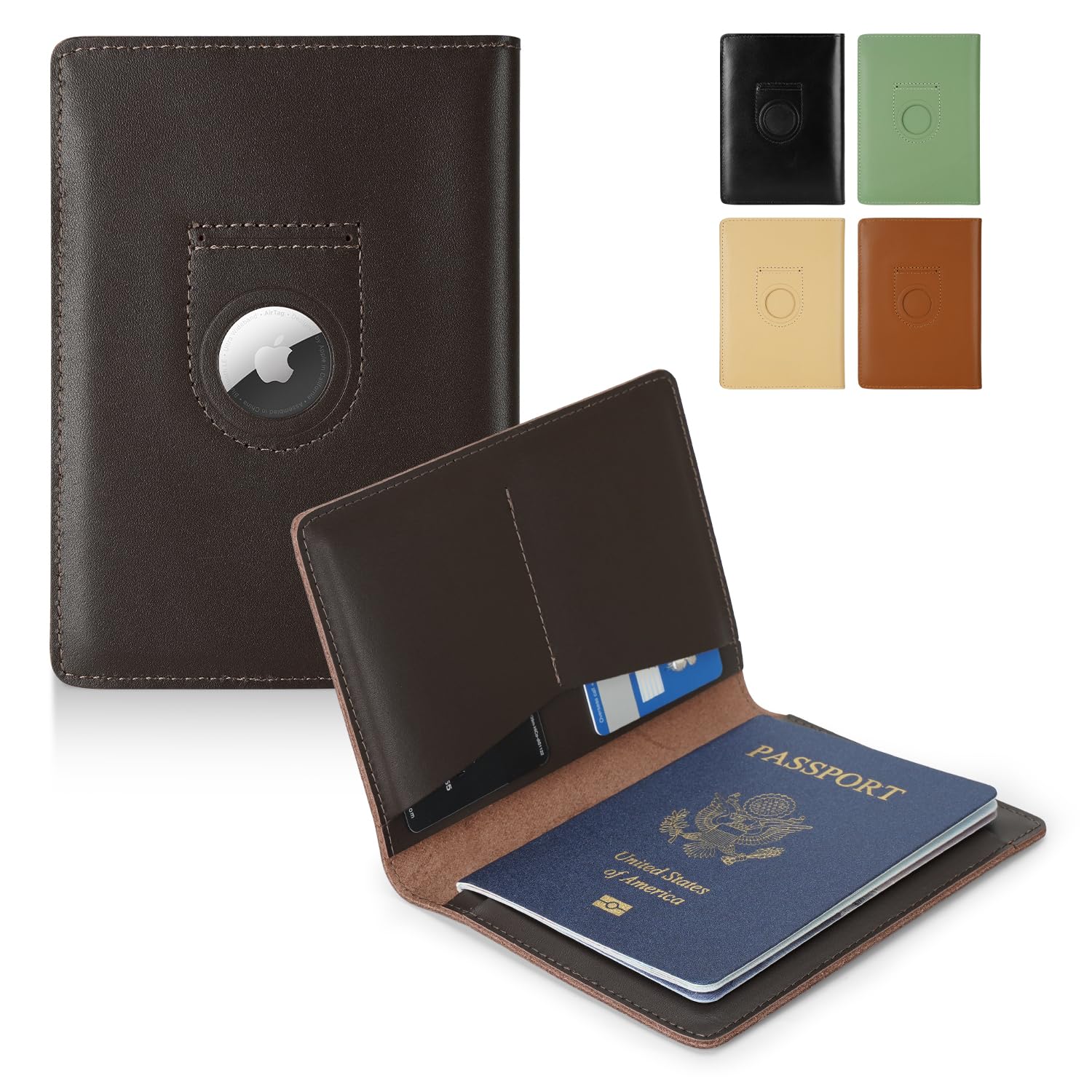 Genuine Leather AirTag Passport Holder – RFID Travel Wallet - Abbycart