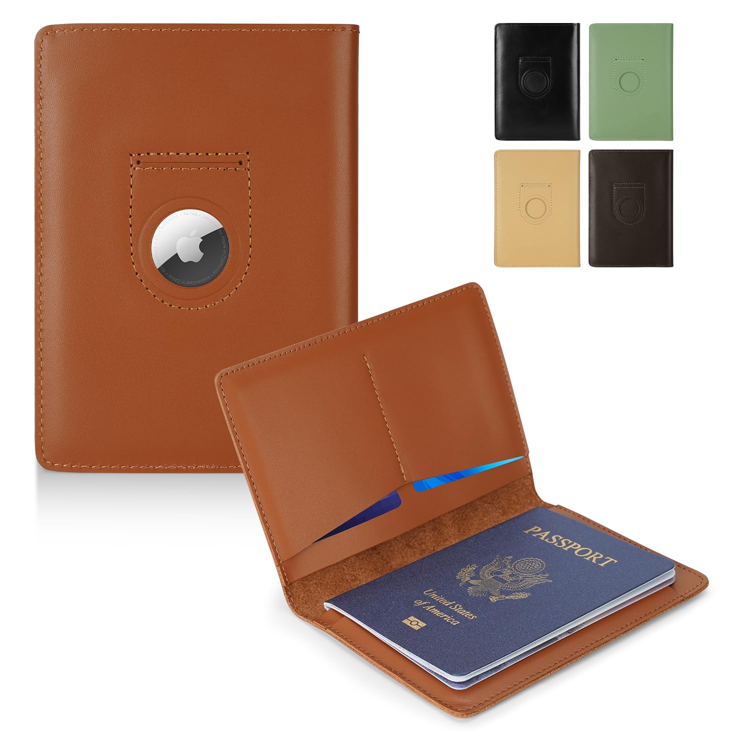 Genuine Leather AirTag Passport Holder – RFID Travel Wallet - Abbycart