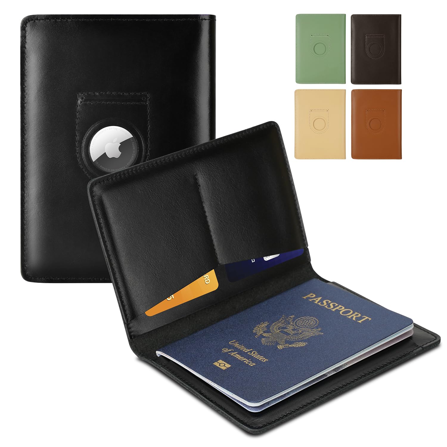 Genuine Leather AirTag Passport Holder – RFID Travel Wallet - Abbycart