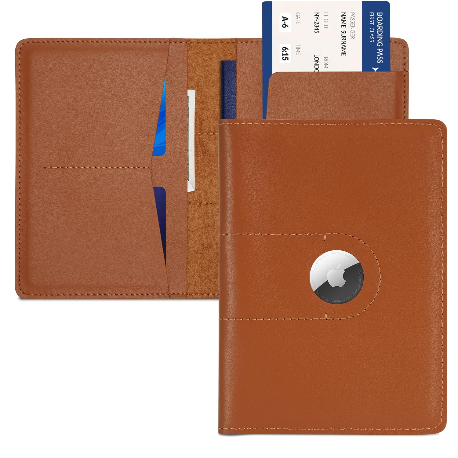 Genuine Leather AirTag Passport Holder – RFID Travel Wallet - Abbycart