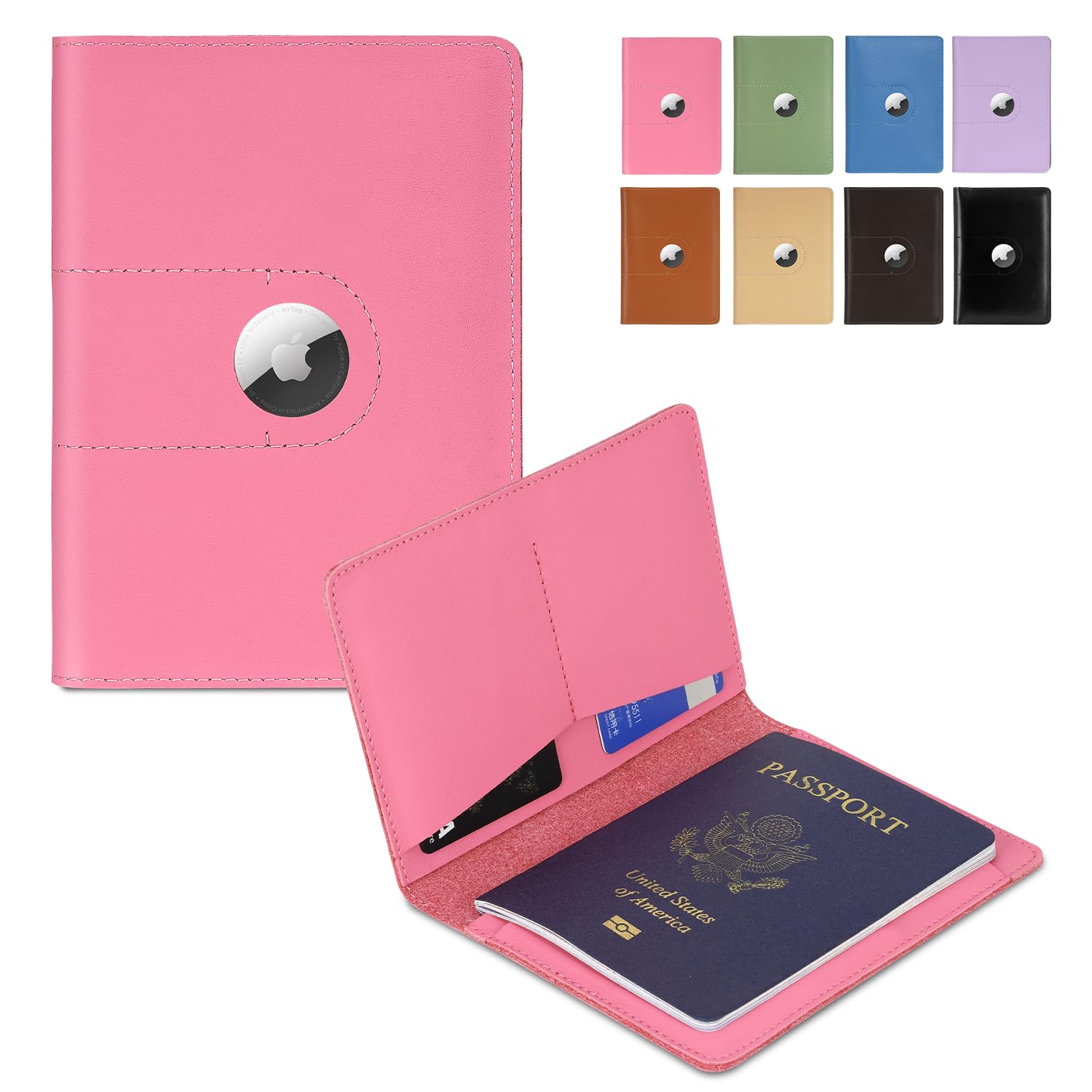 Genuine Leather AirTag Passport Holder – RFID Travel Wallet - Abbycart