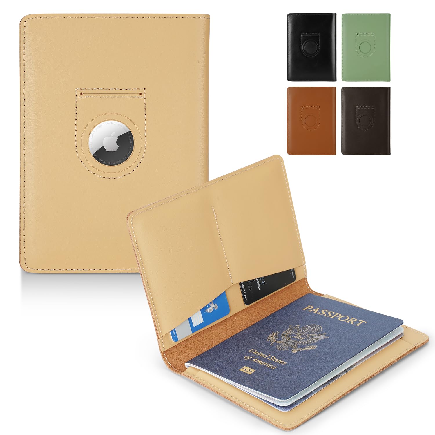 Genuine Leather AirTag Passport Holder – RFID Travel Wallet - Abbycart