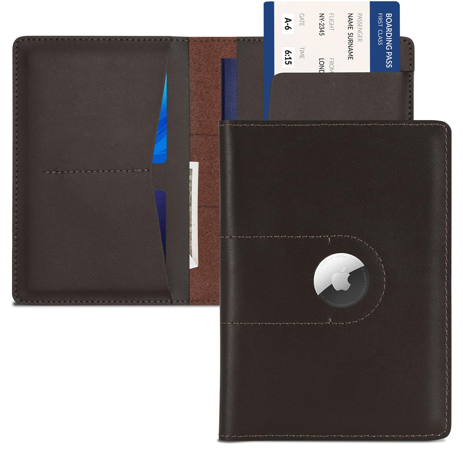 Genuine Leather AirTag Passport Holder – RFID Travel Wallet - Abbycart