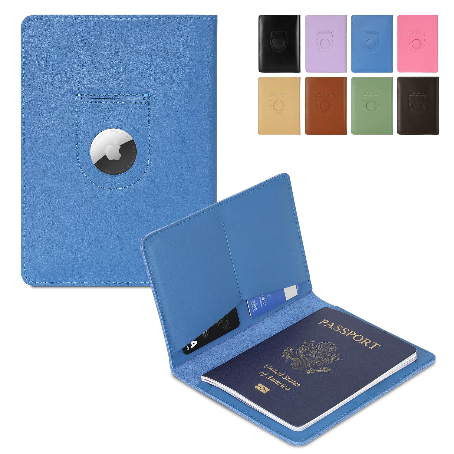 Genuine Leather AirTag Passport Holder – RFID Travel Wallet - Abbycart