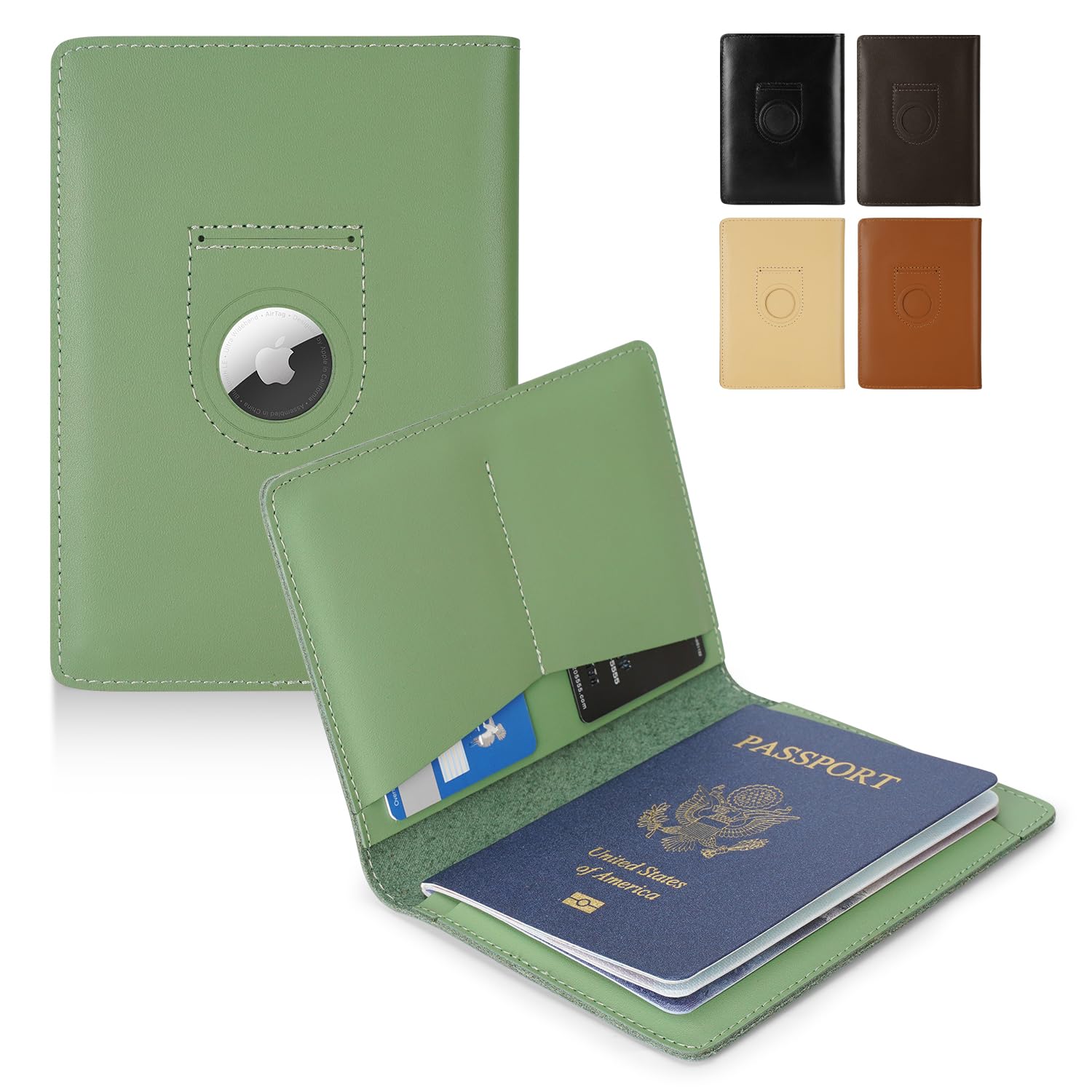 Genuine Leather AirTag Passport Holder – RFID Travel Wallet - Abbycart