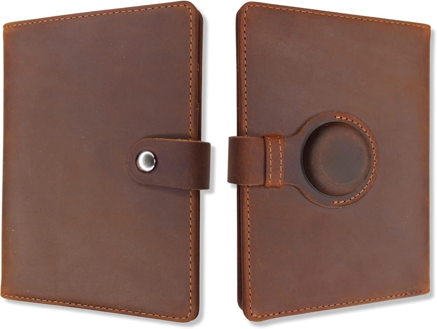 Genuine Leather AirTag Passport Holder with RFID Blocking for Secure Travel - Abbycart