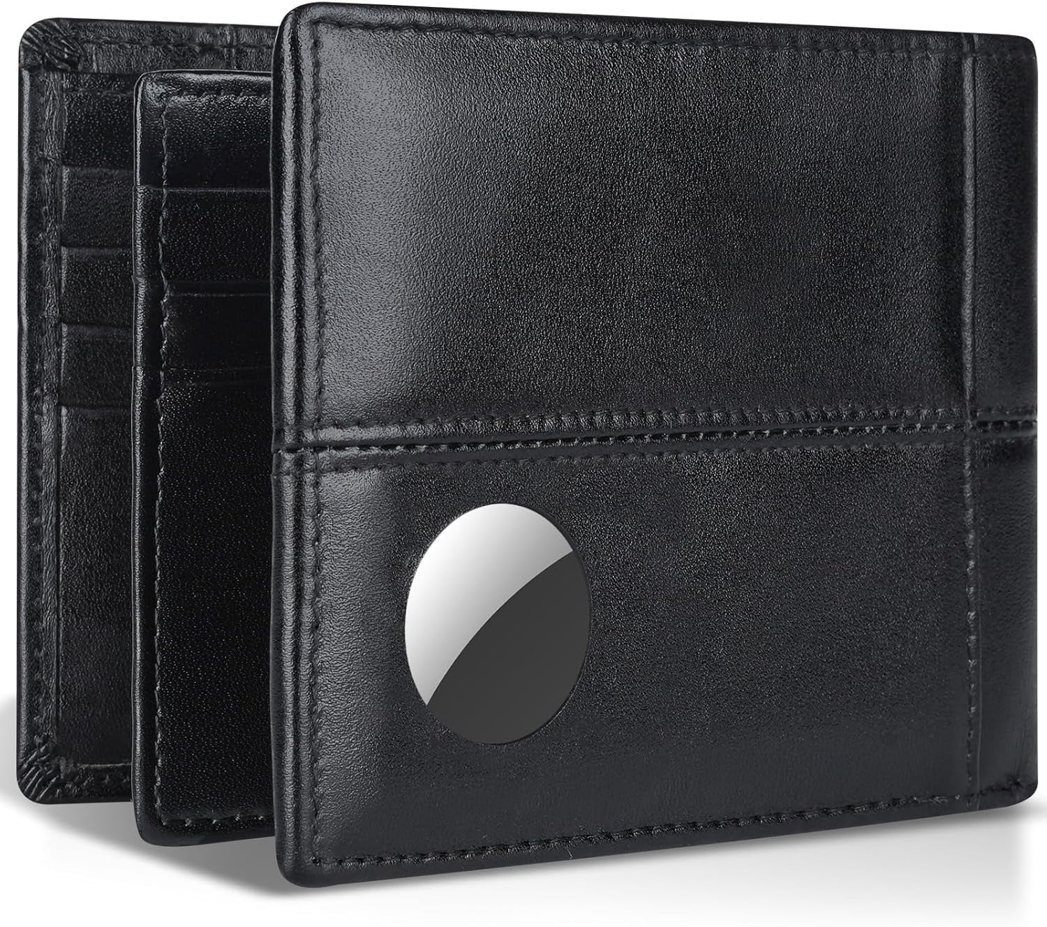 Genuine Leather Airtag Wallet for Men – RFID Blocking Bifold with 16 Card Slots & ID Window - Abbycart