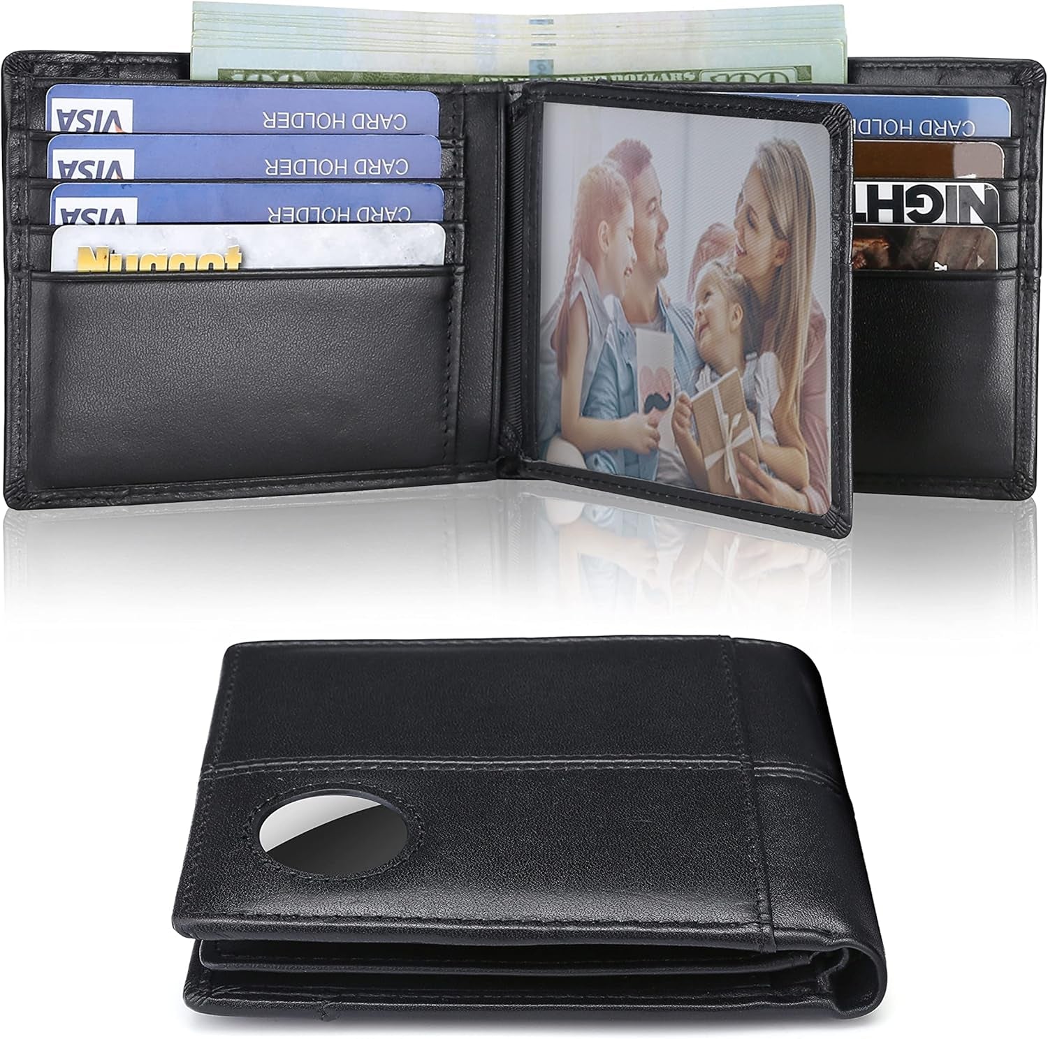 Genuine Leather Airtag Wallet for Men – RFID Blocking Bifold with 16 Card Slots & ID Window - Abbycart