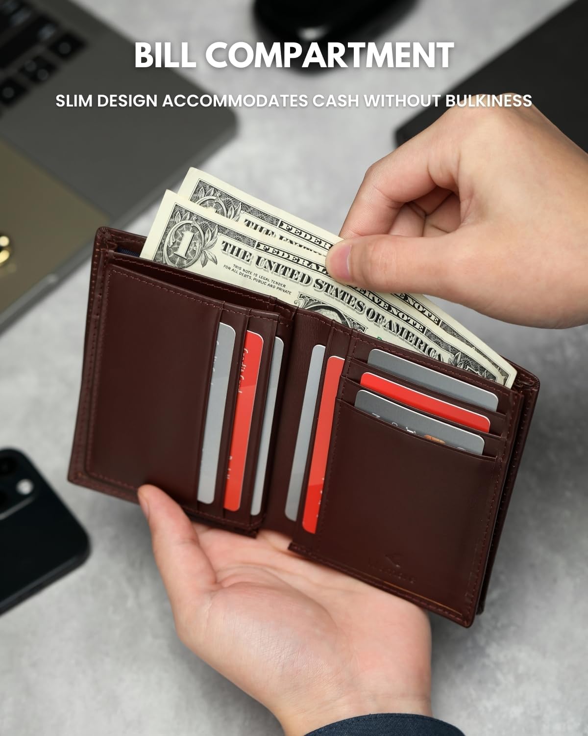 Genuine Leather AirTag Wallet – RFID Blocking Bifold for Men - Abbycart