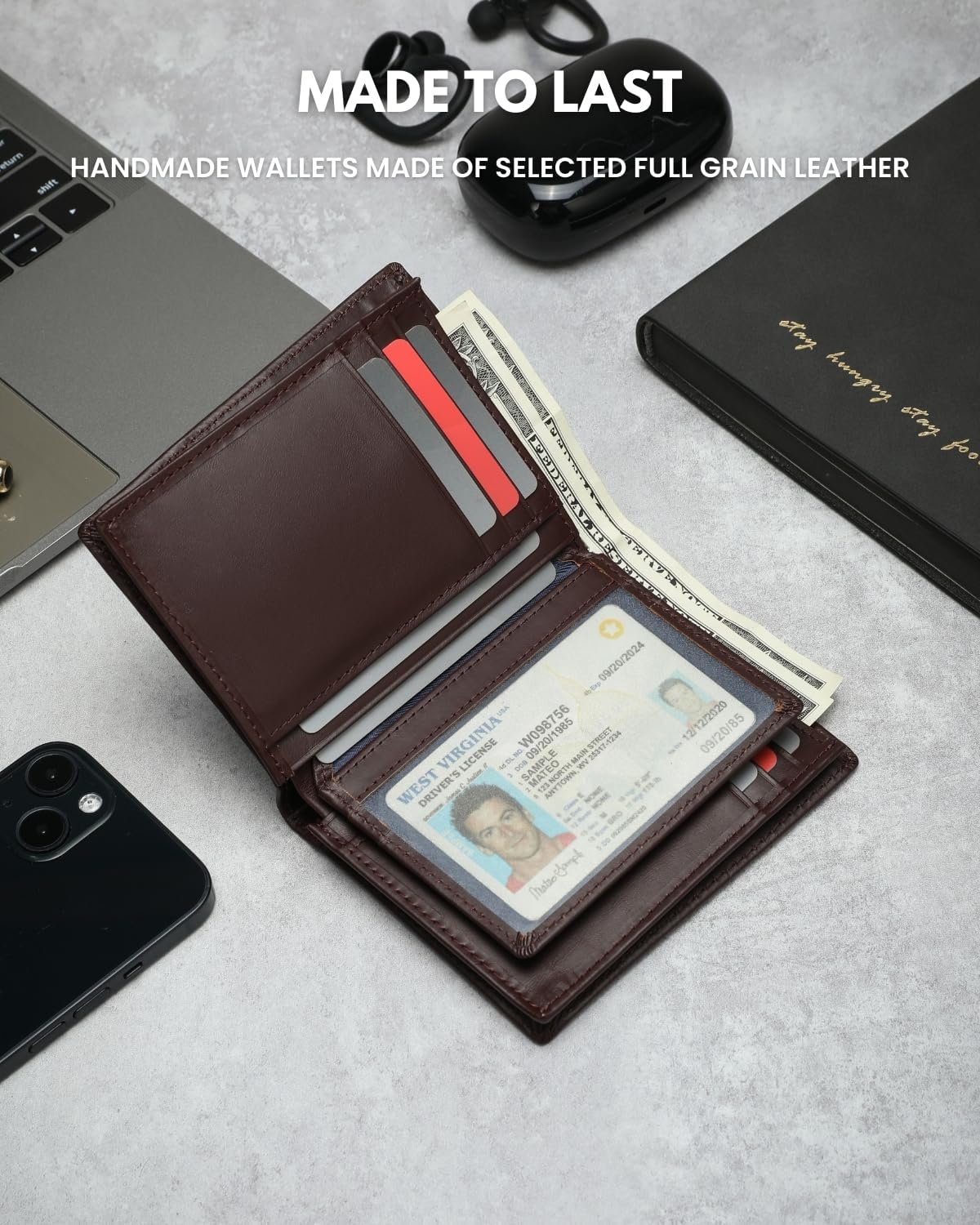 Genuine Leather AirTag Wallet – RFID Blocking Bifold for Men - Abbycart