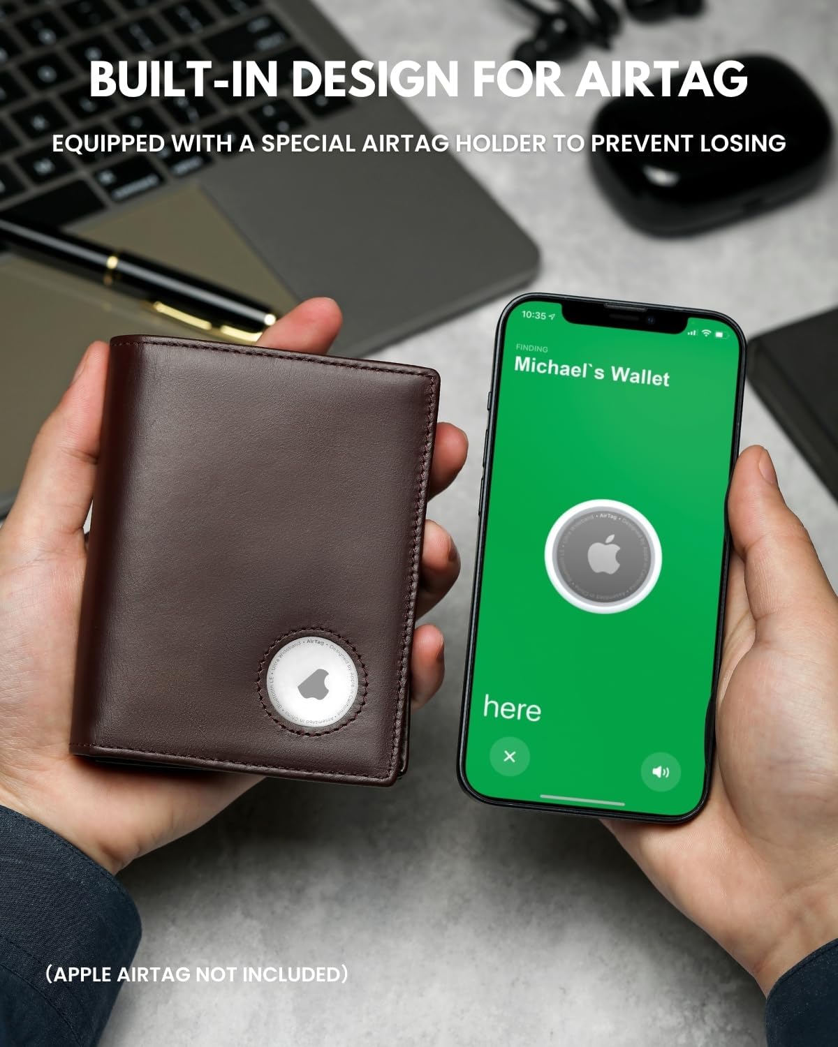 Genuine Leather AirTag Wallet – RFID Blocking Bifold for Men - Abbycart
