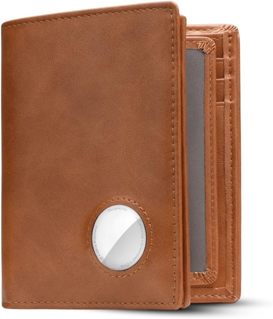 Genuine Leather AirTag Wallet – RFID Blocking Bifold for Men - Abbycart