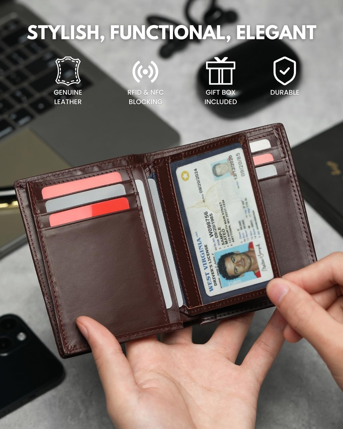 Genuine Leather AirTag Wallet – RFID Blocking Bifold for Men - Abbycart