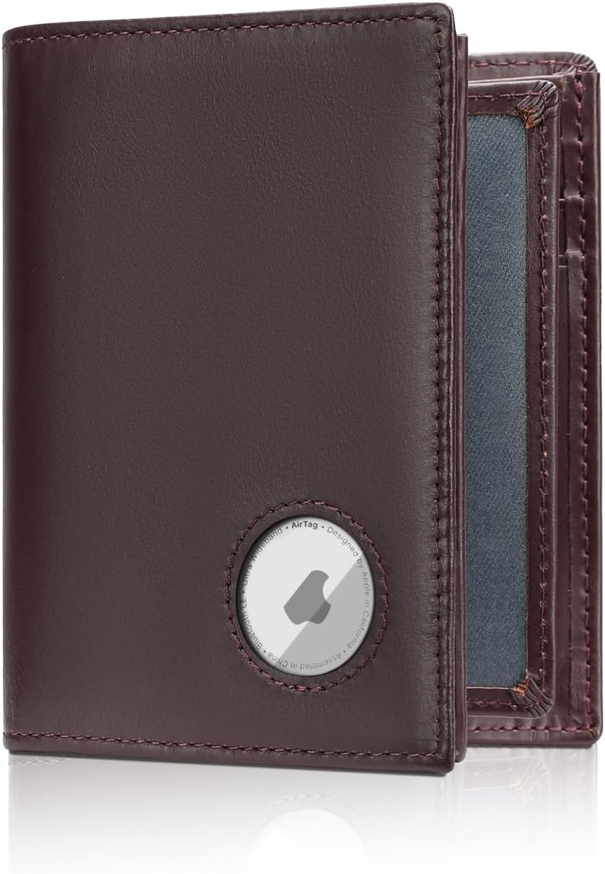 Genuine Leather AirTag Wallet – RFID Blocking Bifold for Men - Abbycart