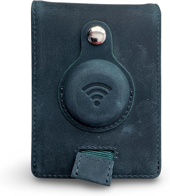 Genuine Leather AirTag Wallet - Slim RFID Blocking Bifold with Secure Card Slots