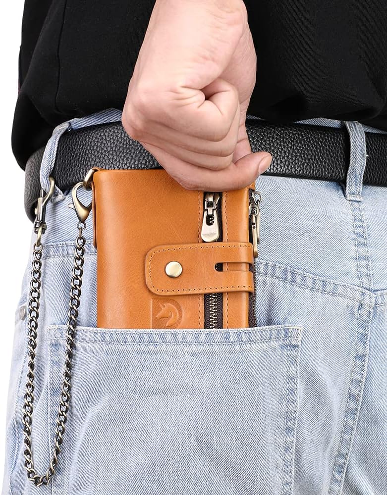 Genuine Leather Chain Wallet for Men RFID Blocking Biker Wallet