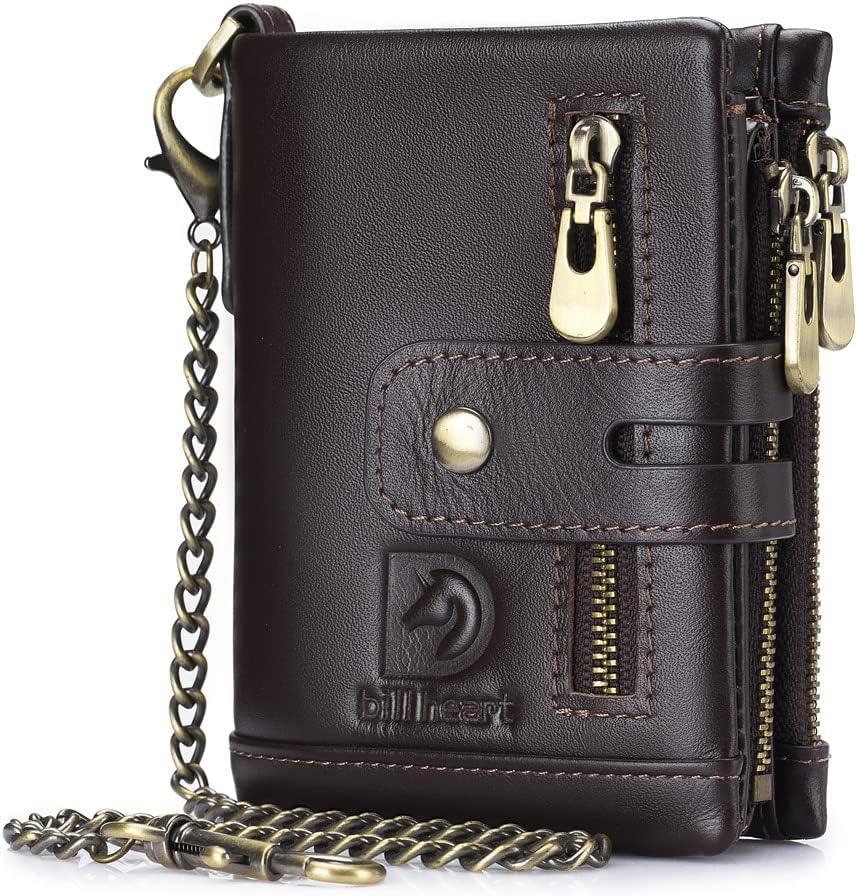 Genuine Leather Chain Wallet for Men RFID Blocking Biker Wallet