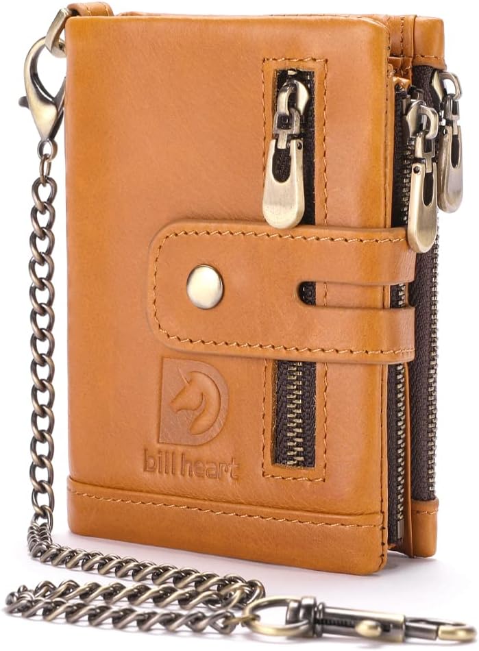 Genuine Leather Chain Wallet for Men RFID Blocking Biker Wallet