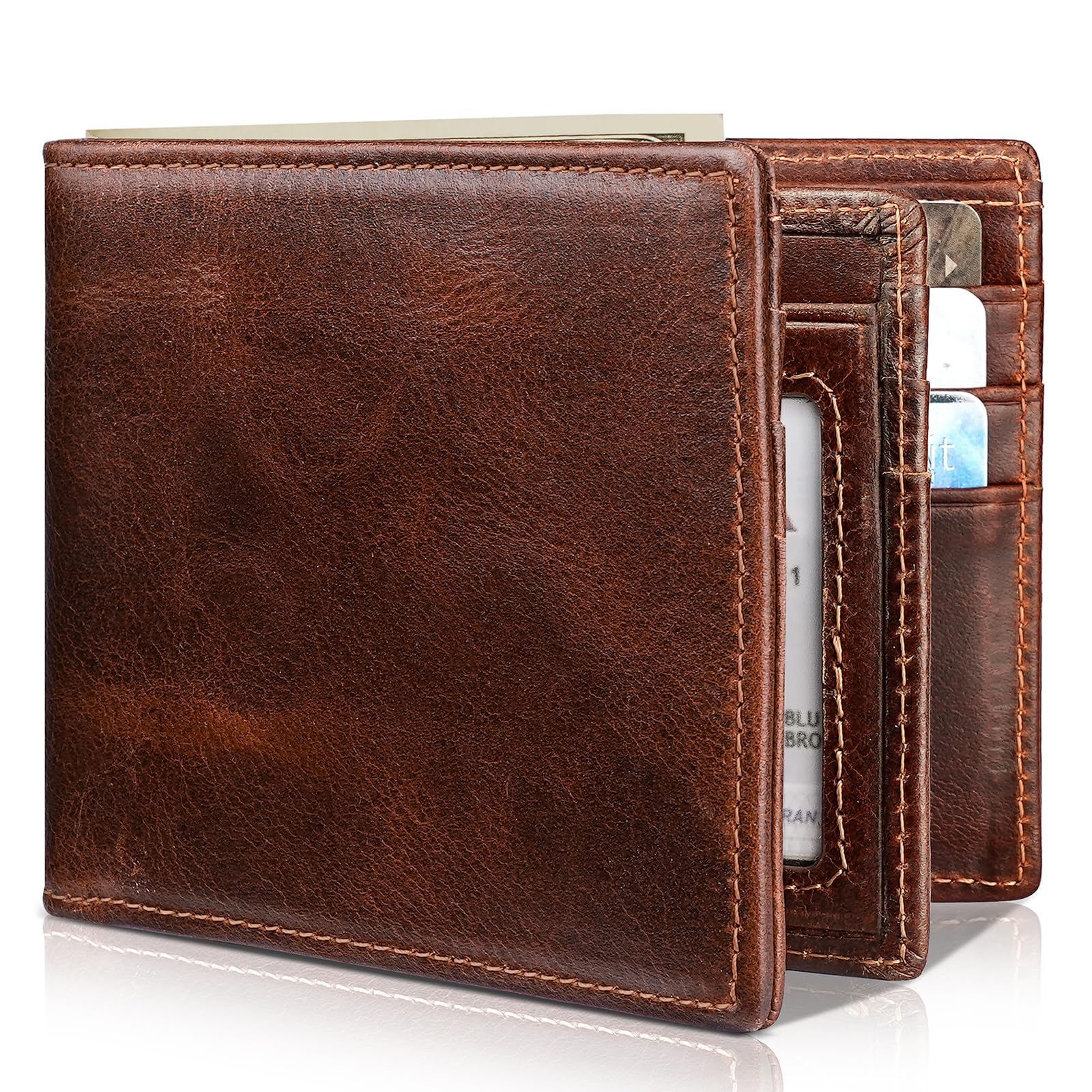 Genuine Leather Men’s RFID Blocking Bifold Wallet with 13 Card Slots