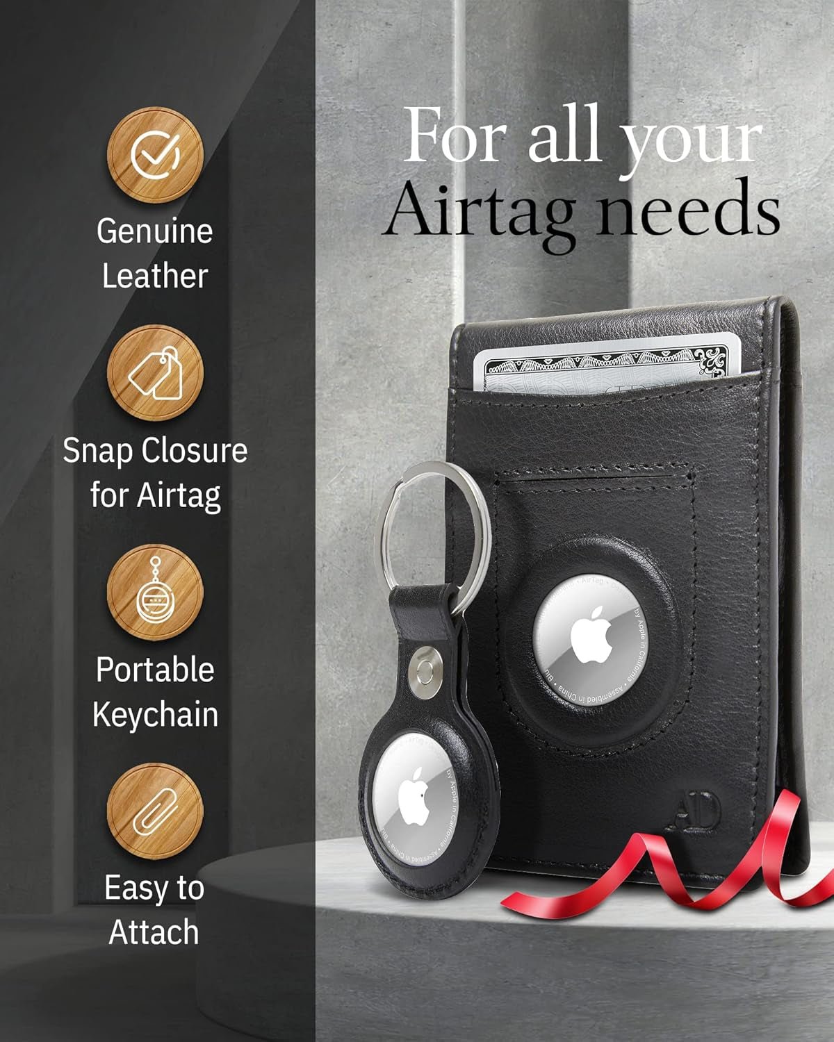 Genuine Leather Money Clip Wallet with AirTag Holder – Slim RFID Blocking Bifold Wallet Gift Set for Men - Abbycart