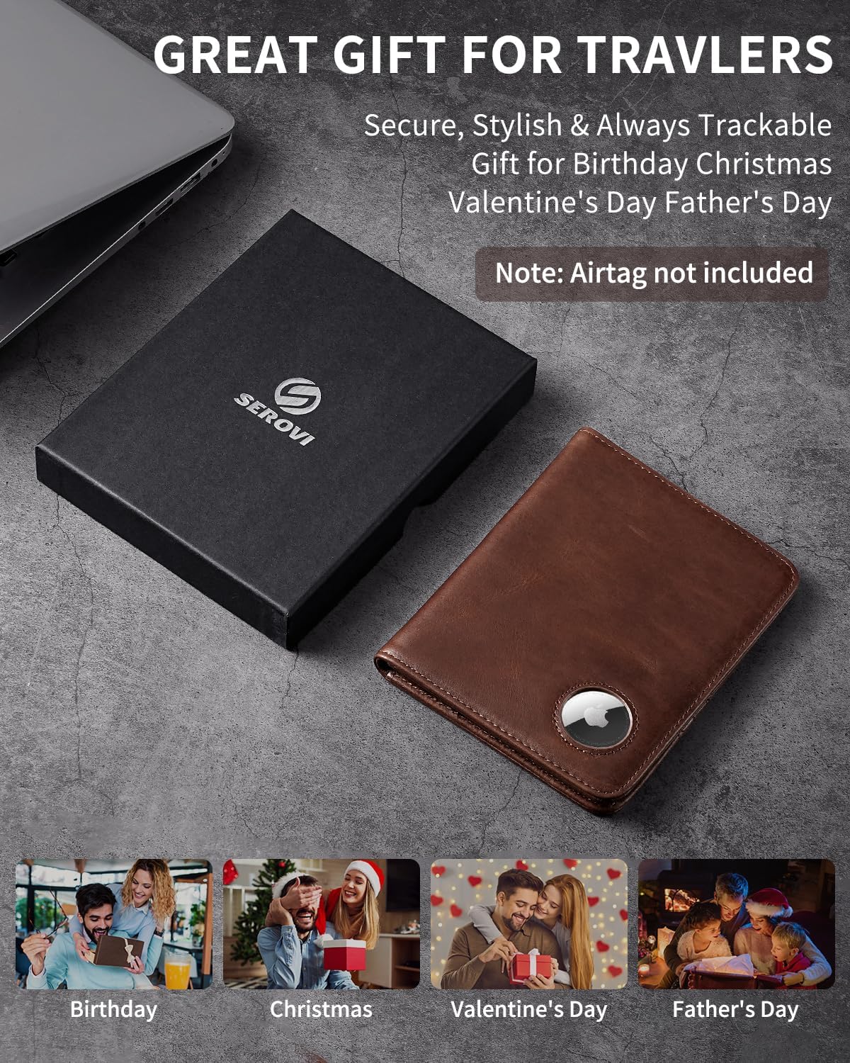 Genuine Leather Passport Holder with AirTag Slot & RFID Blocking Wallet - Abbycart