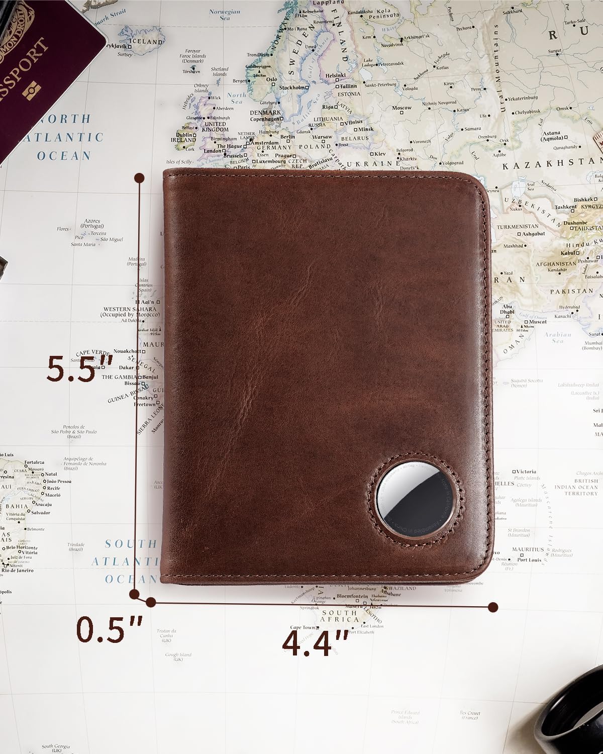 Genuine Leather Passport Holder with AirTag Slot & RFID Blocking Wallet - Abbycart