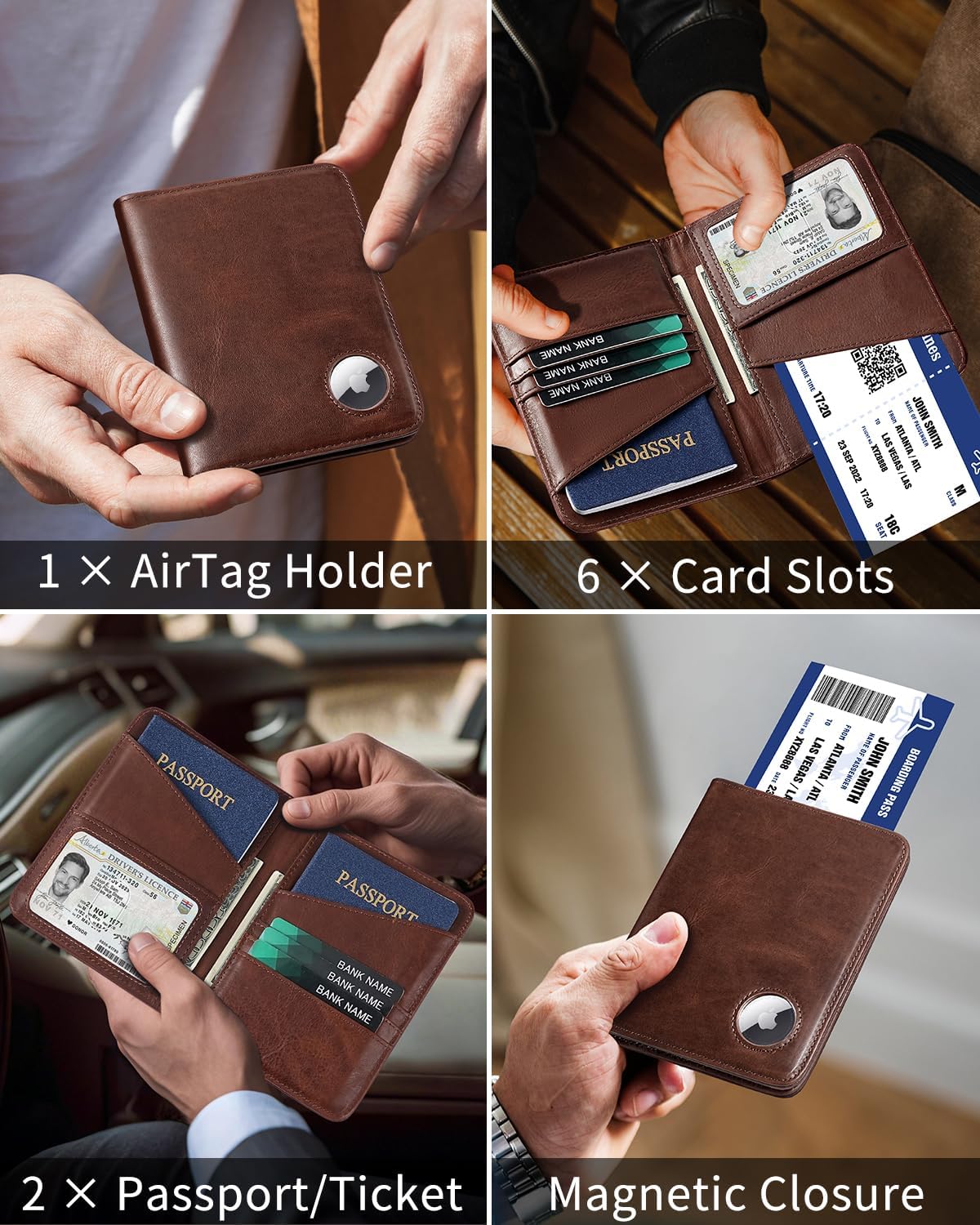Genuine Leather Passport Holder with AirTag Slot & RFID Blocking Wallet - Abbycart