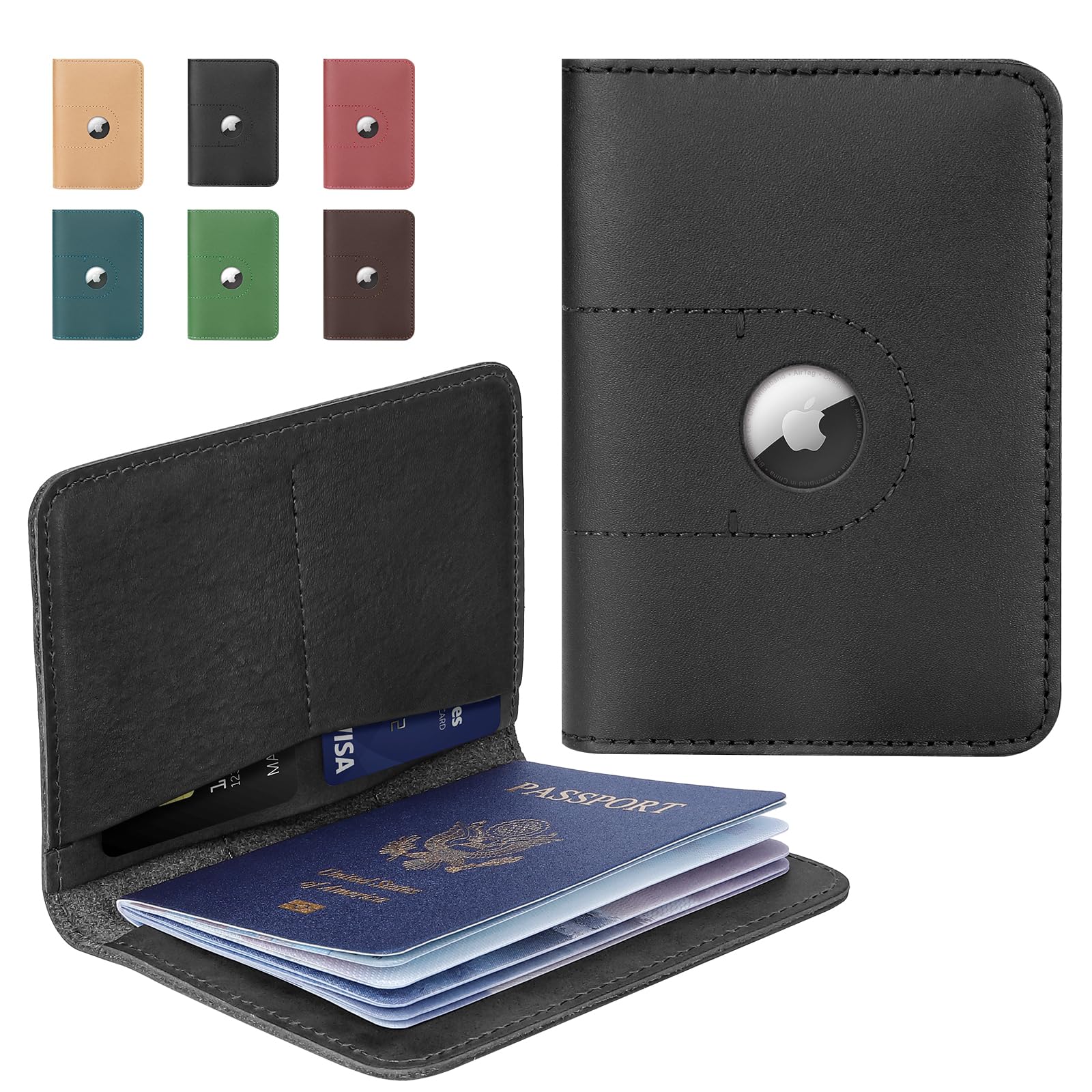 Genuine Leather Passport Holder with AirTag Slot – Travel Wallet & Airport Essentials - Abbycart