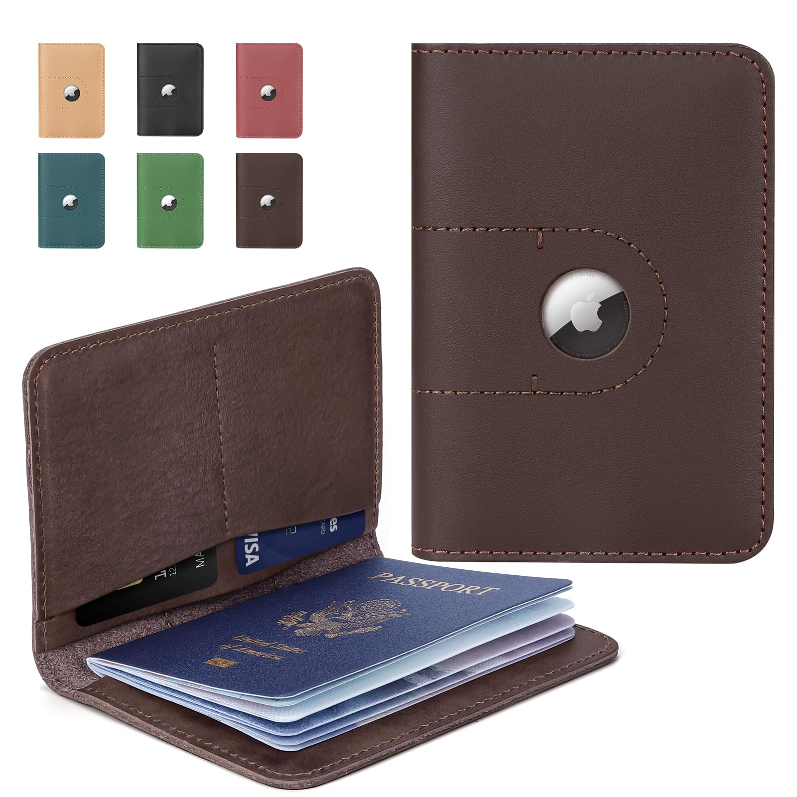 Genuine Leather Passport Holder with AirTag Slot – Travel Wallet & Airport Essentials - Abbycart