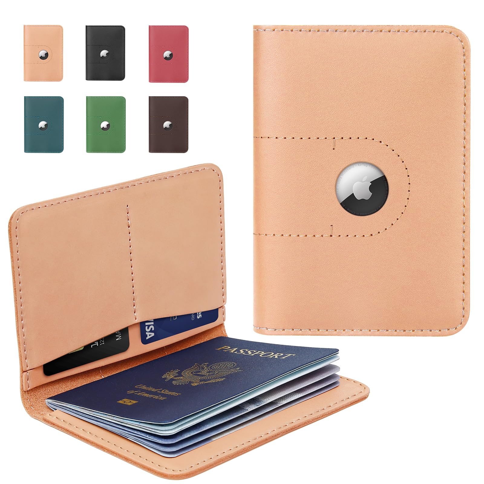 Genuine Leather Passport Holder with AirTag Slot – Travel Wallet & Airport Essentials - Abbycart