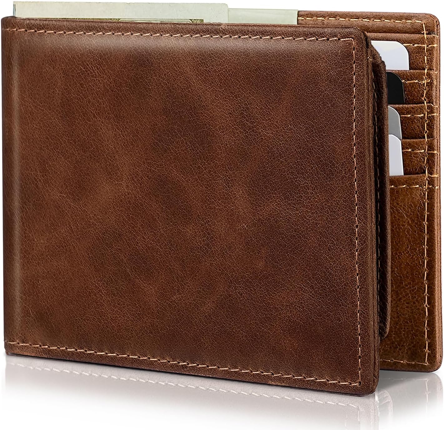 Genuine Leather RFID Blocking Wallet for Men 13 Card Bifold