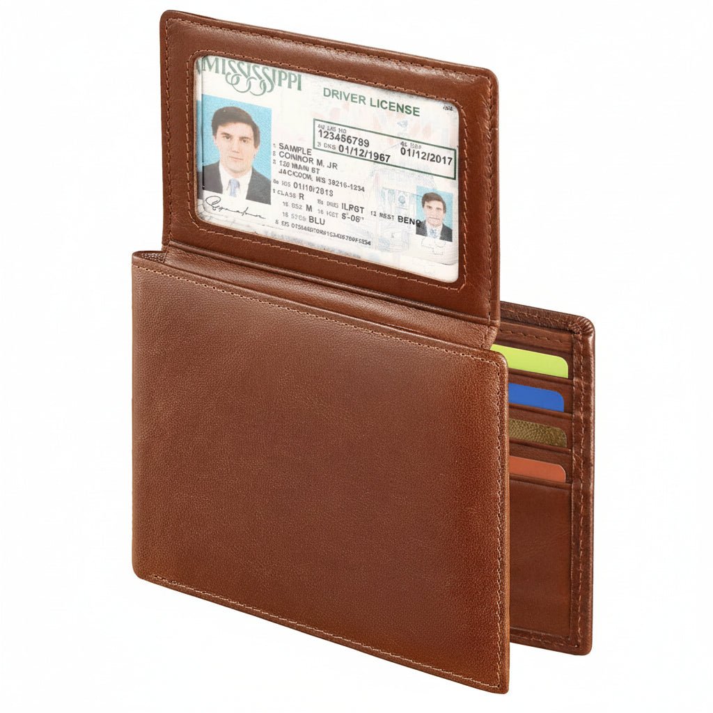 Genuine Leather Wallet for Men RFID Bifold Slim ID Window